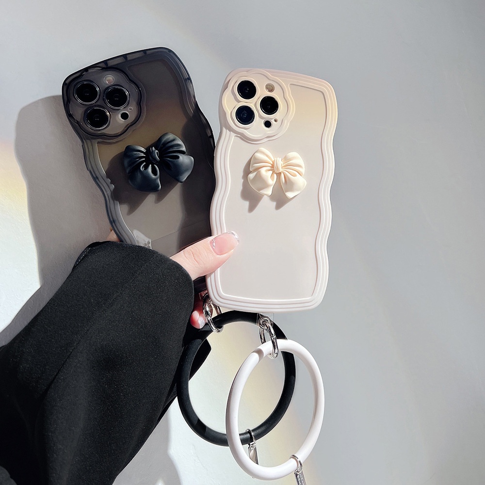 IPHONE Casing Ponsel Busur 3D Dengan Gelang Silikon Anti Jatuh Bunga Pelindung Kamera Soft Cover Untuk Iphone7 8 PLUS X XR XS 11 12 13 14 PRO MAX SE 2020