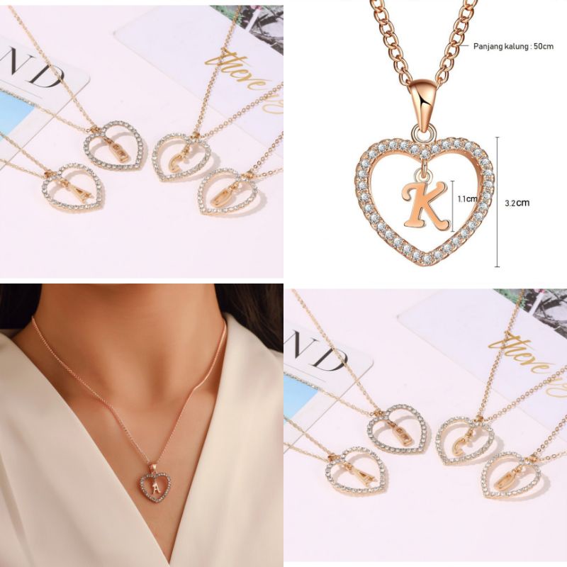 kalung huruf wanita elegan dengan love