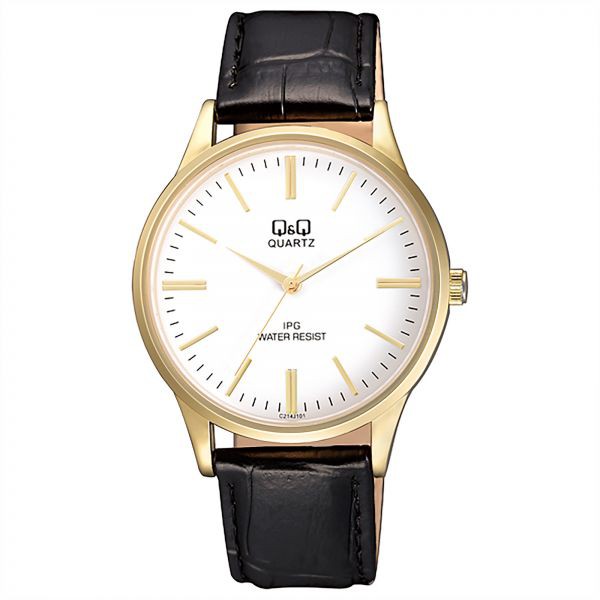 Q&Q QnQ Jam Tangan Pria Kulit Hitam C214J101Y Original