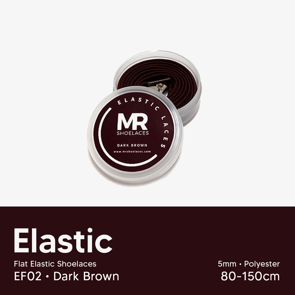 Original MR Shoelaces EF02 Elastic Coklat Tua Dark Brown Tali Sepatu Flat Elastis (Karet Lentur) with Metal Clip / Lock 100cm