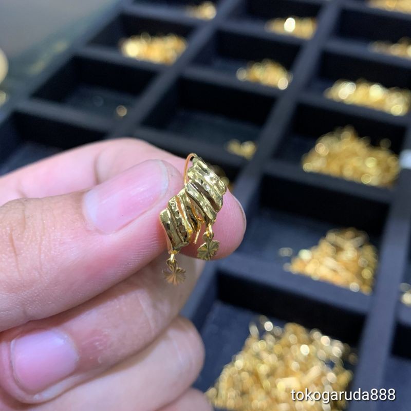 anting anak dan dewasa emas asli kadar 700 70% 16k 22 gold tanpa permata gantung bintang ringan