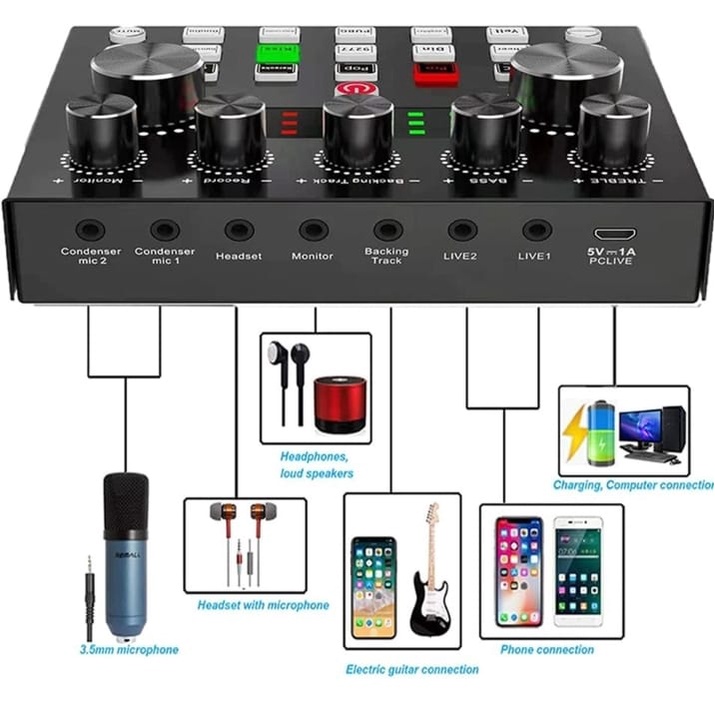 RRS STORE SATU PAKET ALAT KAROKE LIVE Soundcard V8s RGB DAN MIC BM-8000/BM-800 TaffSTUDIO Mikrofon Kondenser dengan Shock Proof Mount mic MURAH KUALITAS BAGUS sondcad sonkad Soundcard Broadcast Microphone V8S