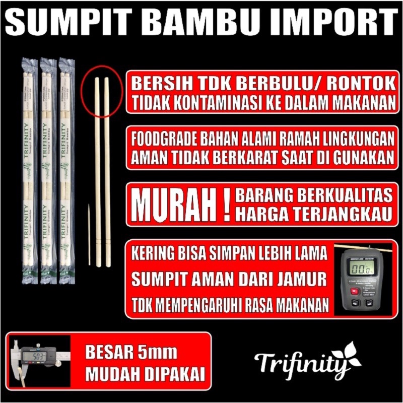 Sumpit Bambu Panda Trifinity Higienis Bersih Halus Kering Import SBY