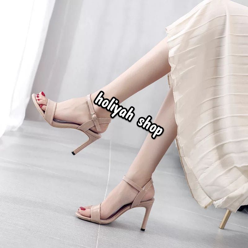 helles wanita hak tinggi 9cm holiyah tali ell moca hitam cantik nyman termurah SH08