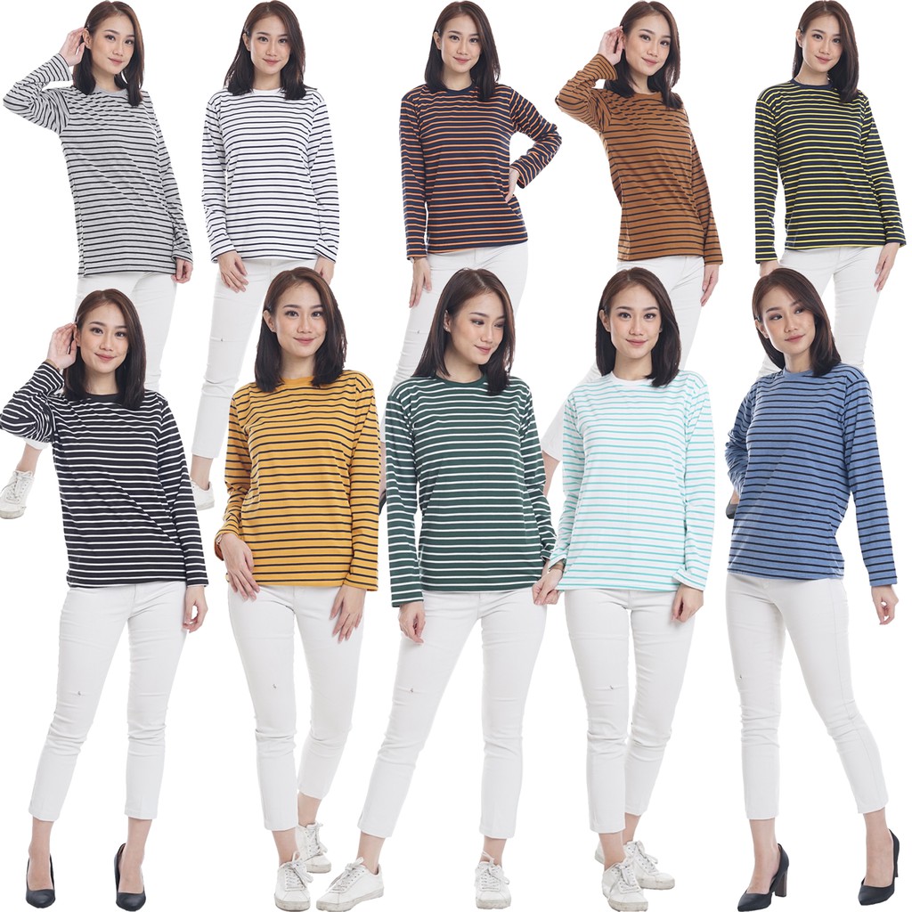 YourFashion Baju Kaos Stripe Wanita Lengan Panjang Kekinian Pradipta Kaos Salur Lengan Panjang Wanit