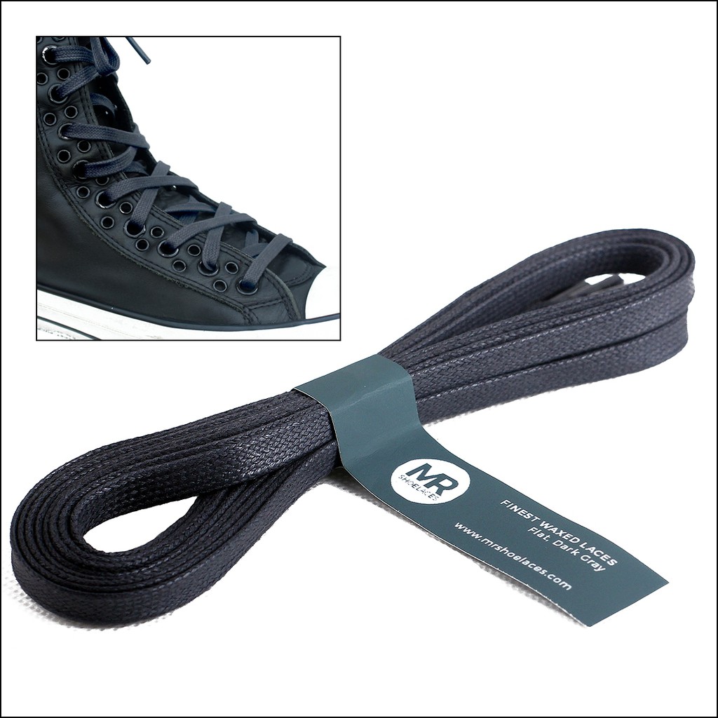 MR Shoelaces FT07 Dark Gray - Tali Sepatu Lilin 6-7mm Gepeng Flat Pipih (Waxed Laces) 90cm 100cm 120cm 150cm 200cm - untuk Sneakers - Premium Shoelace