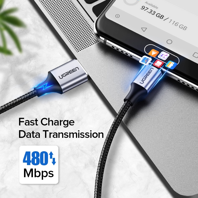 【Stok Produk di Indonesia】Ugreen Kabel Data Fast Charging 3a Tipe C 3m Bahan Nilon Untuk Samsung Galaxy S9 (60408)