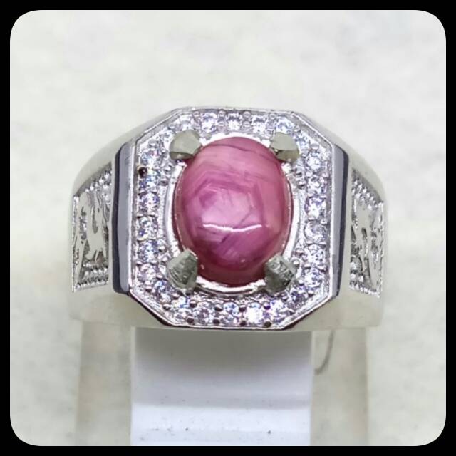 CINCIN BATU AKIK PERMATA NATURAL RUBY STAR JOHNSHON RING ALPAKA SUPER MEWAH GLAMOUR