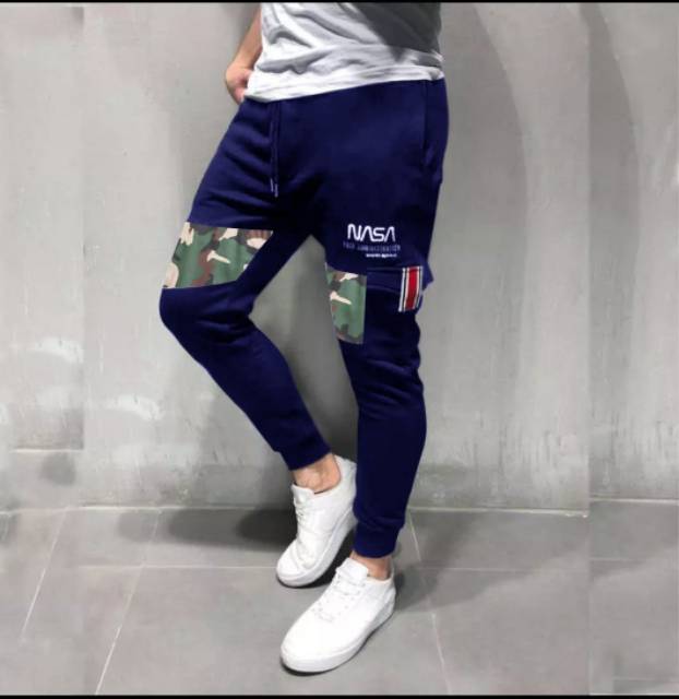 TOTOTAshop.Celana jogger NASA ARMY AO.Bahan fleece tebal.motif logo Sablon.real picture.