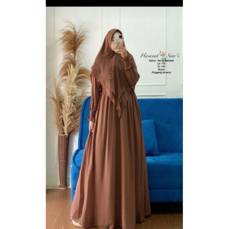 Gamis syari hasanah bahan ceruty babydoll full furing/busui/resleting