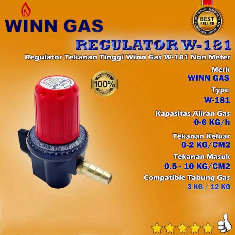 Winn Gas , W 181 NM  , Win Gas , Regulator LPG , HP  , Tekanan Tinggi , high pressure , Tanpa Meter