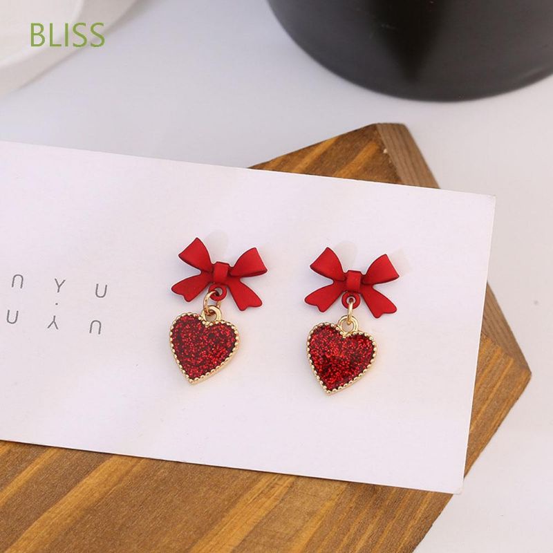 FerenHongXia Anting Pita S925 Perak Jarum Korea Temperamen Anting Sederhana Ungu Busur Anting Hati Kecil