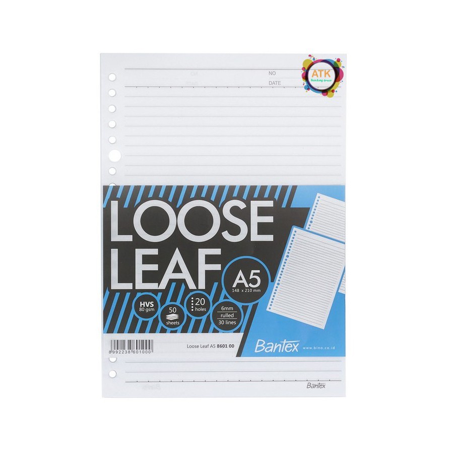 

Loose Leaf BANTEX 8601 A5 50 Kertas Binder Refil 80 gsm - Pak