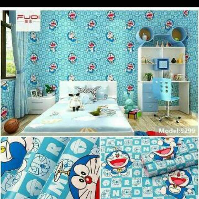 Wallpaper dinding  motif  Doraemon  kotak Shopee Indonesia