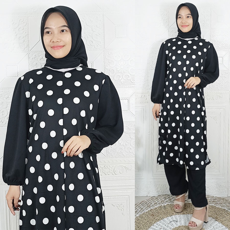 WURY SET POLKA BUSUI FRIENDLY SETELAN TUNIK DAN CELANA CARLINA