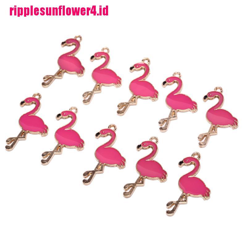 10pcs / lot Charms Bentuk Flamingo Bahan Alloy Untuk Membuat Perhiasan