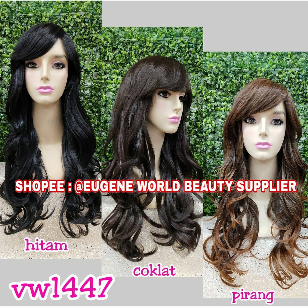 RAMBUT PALSU WIG WANITA PANJANG CURLY WAVE KERITING OMBAK PONI SAMPING WIG KOREA NATURAL 1447