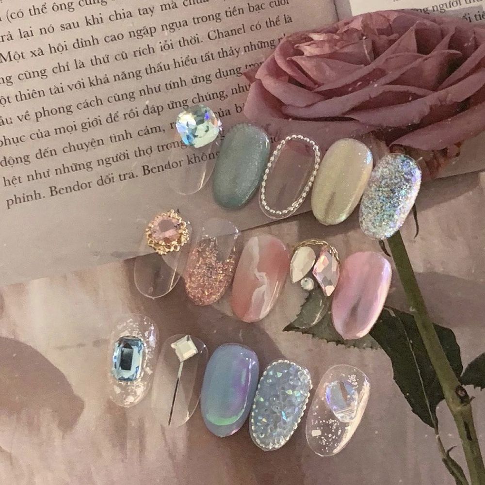 Mxbeauty Rantai Bola Baja Berlian Imitasi 3d 40cm Multiwarna Aksesoris Nail Art / Manicure Wanita Diy