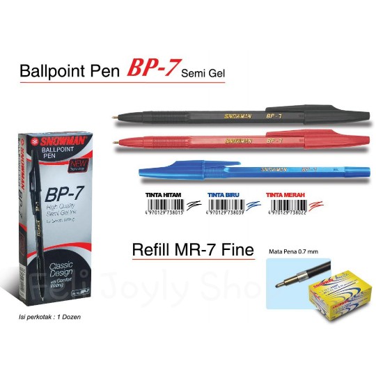 

[Promo] PULPEN SNOWMAN BP7 BP 7 PEN PENA BALL POINT BOLPEN BALLPEN ATK MURAH Hitam terakhir