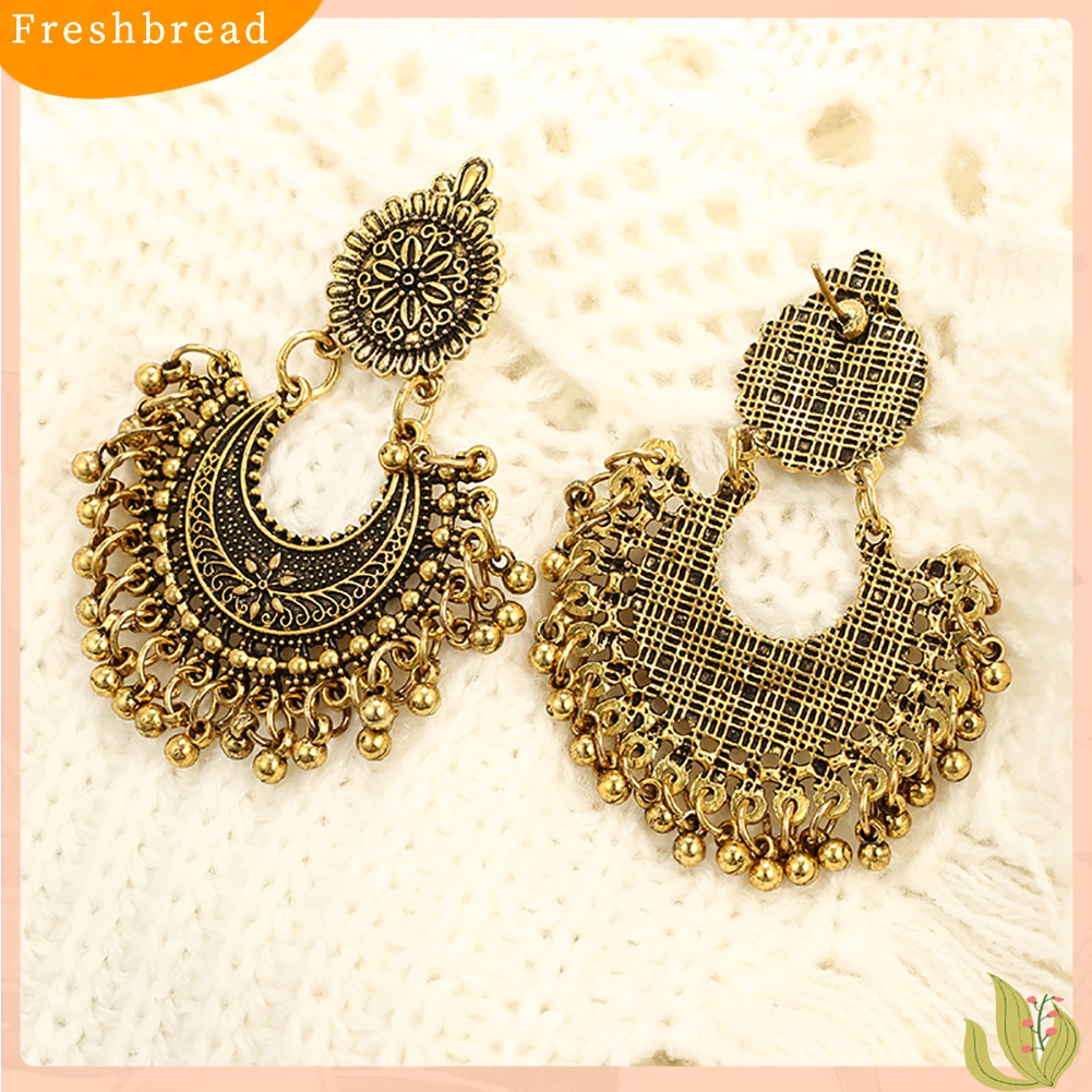 Fresh| Anting Tusuk Gantung Desain Setengah Lingkaranukiran Bungarumbai Gaya Bohemian Untuk Wanita