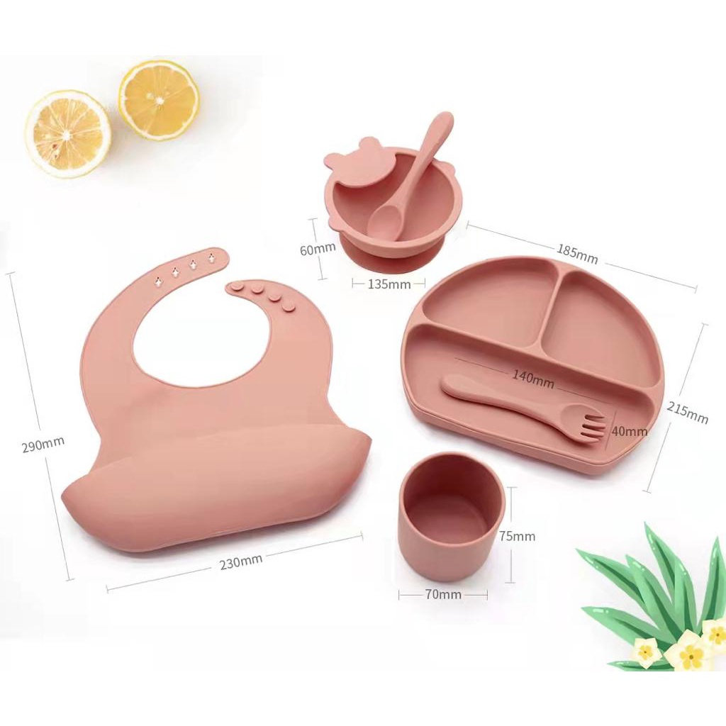 T24 - 6PCS FREE BOX Set Premium Silicone Gift Set / Hampers / Peralatan Makan Bayi Silicone