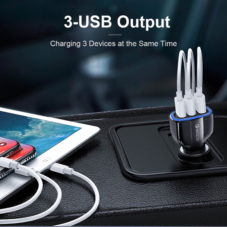 Pengisi Daya Mobil USB Charger HP Mobil Casan Car Lighter Motor  Fast Charge 3.1A 2.1A QC 3.0 3 Ports QC3.0