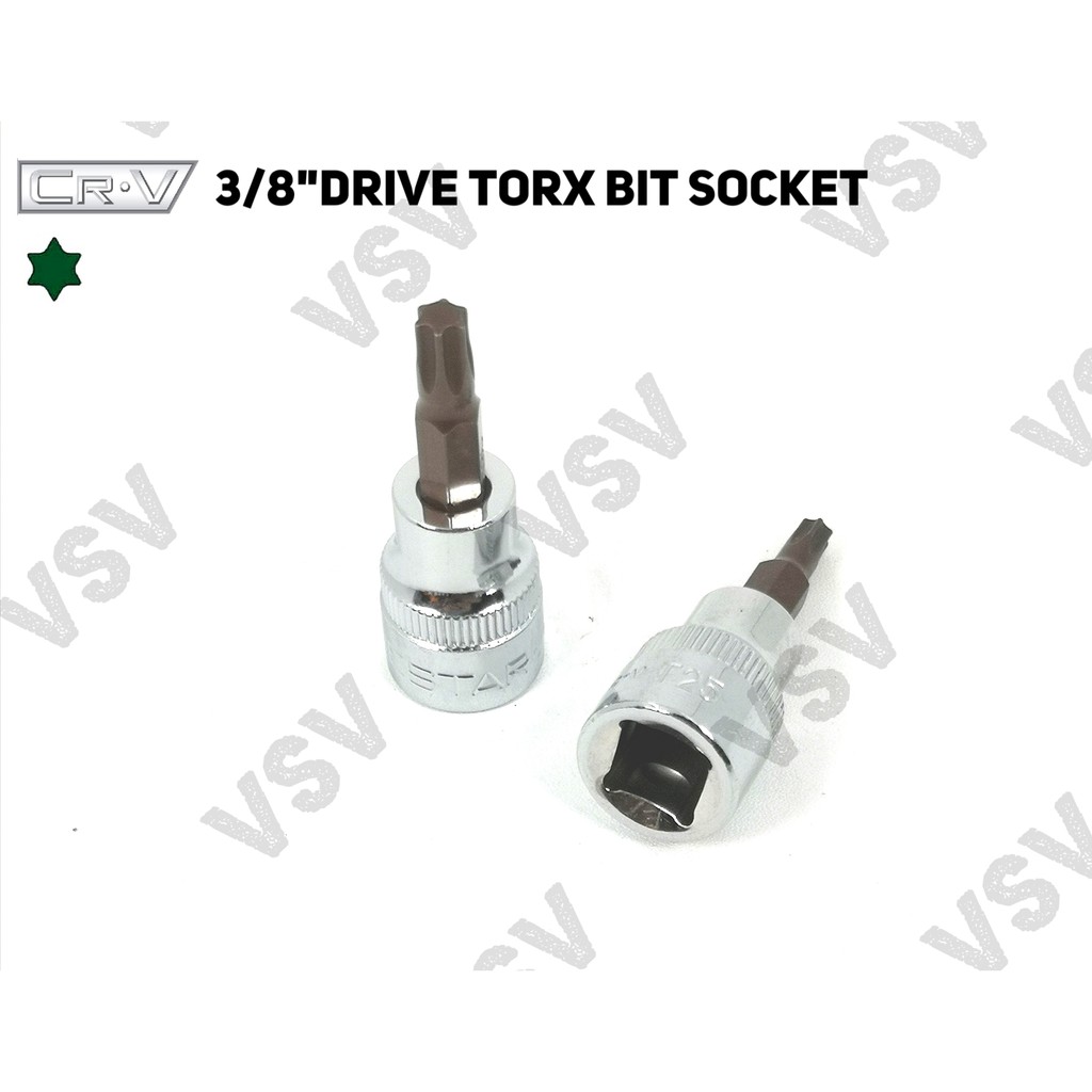 Gestar Torx Bit Socket 3/8&quot;Drive T10-T40 Kunci shock L Bintang Sock