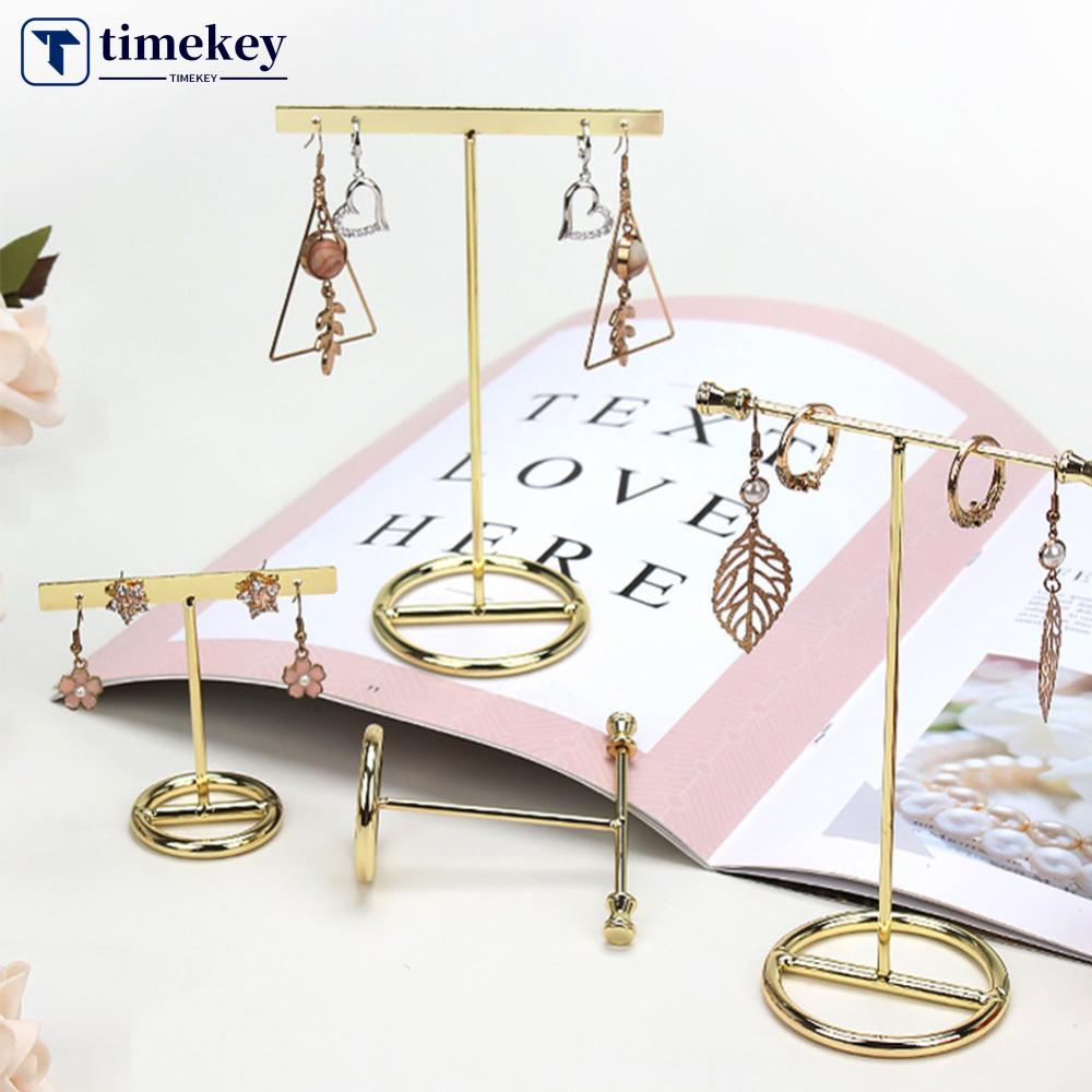 Timekey Rak Display / Organizer Anting / Cincin / Kalung Bentuk T Bahan Metal Alloy Warna Emas E9U8