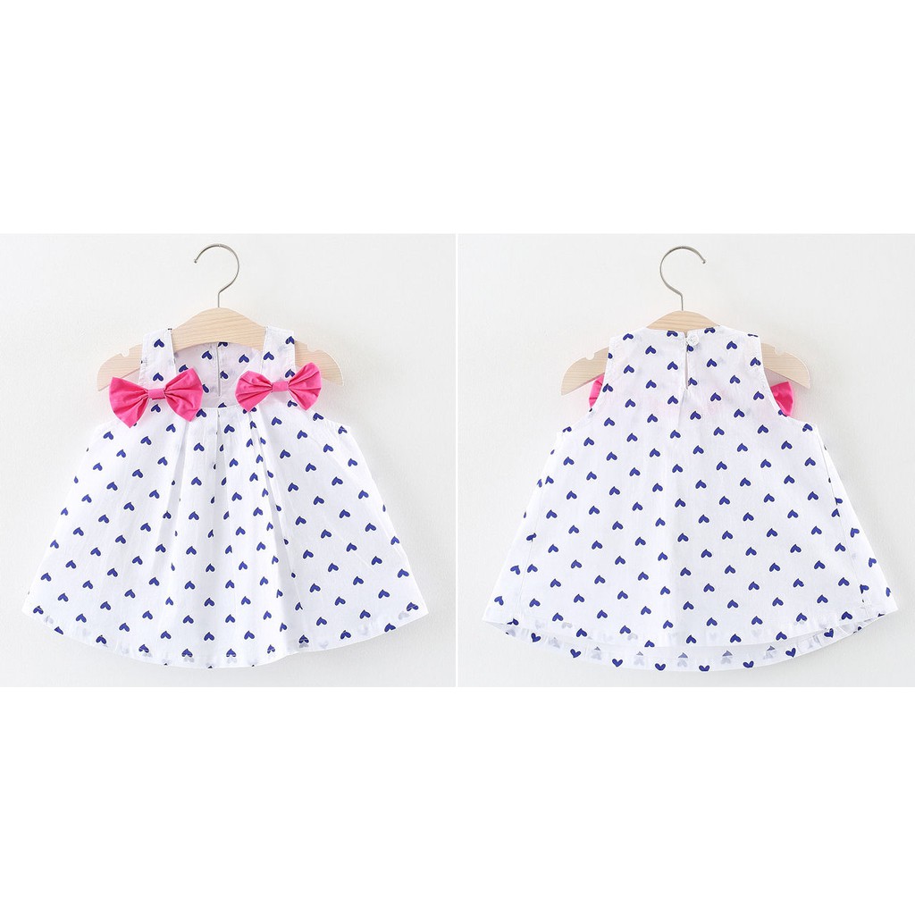 [JOYLEEN BEBE] Dress Anak Warna Putih Love love Pita Pink Dress Anak Musim Panas Import Murah