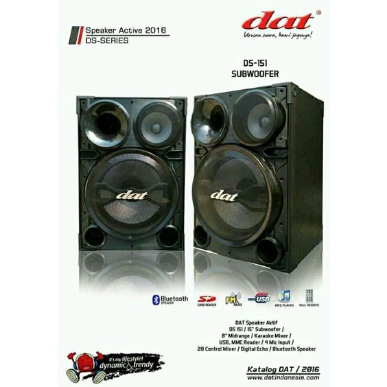 Speaker Aktif dan pasif 15 inch Dat ds151 ds 151 original bluetooth usb ( sepasang )