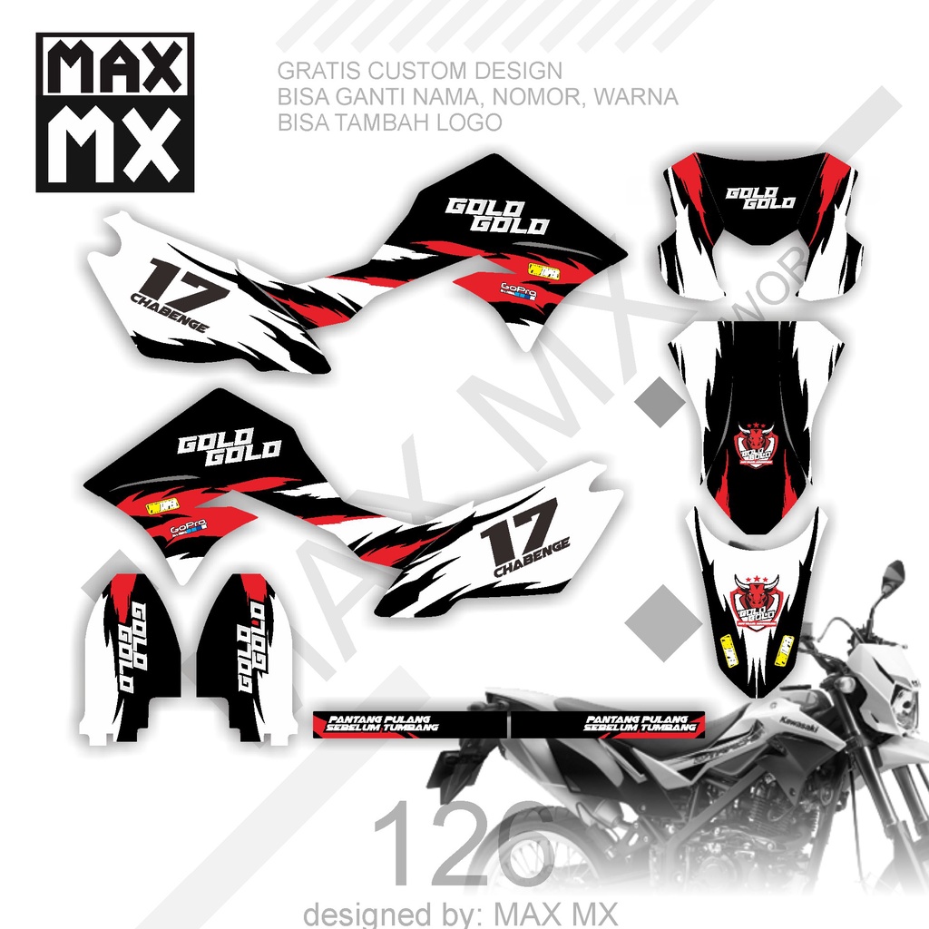 DECAL STIKER MOTOR D,TRACKER MOTIF PUTIH ORANGE BIG TRAIL