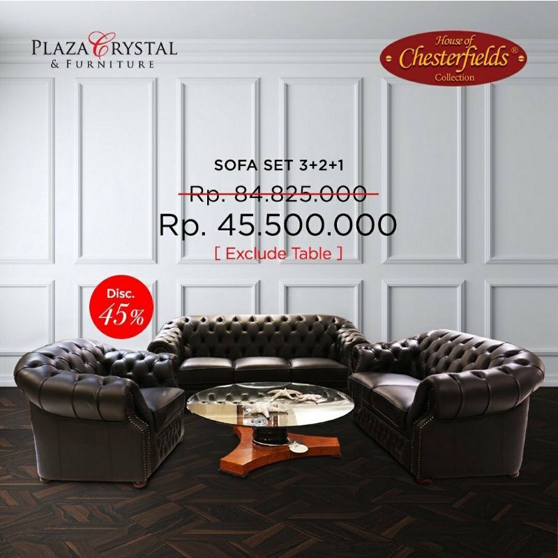 SET SOFA Konglo Charcoal Chesterfield Sofa Set (3-2-1) Best Chesterfield