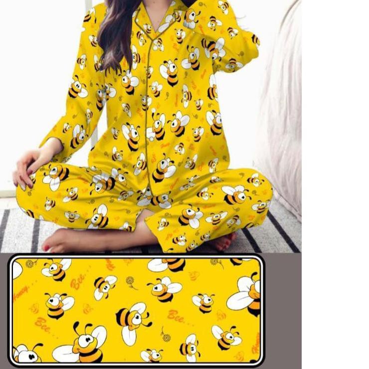 ✶ alvin,store BAJU TIDUR PIYAMA / PAJAMAS DEWASA PP LEBAH BEE Kuning - KATUN JPG/FIT TO XL ➯