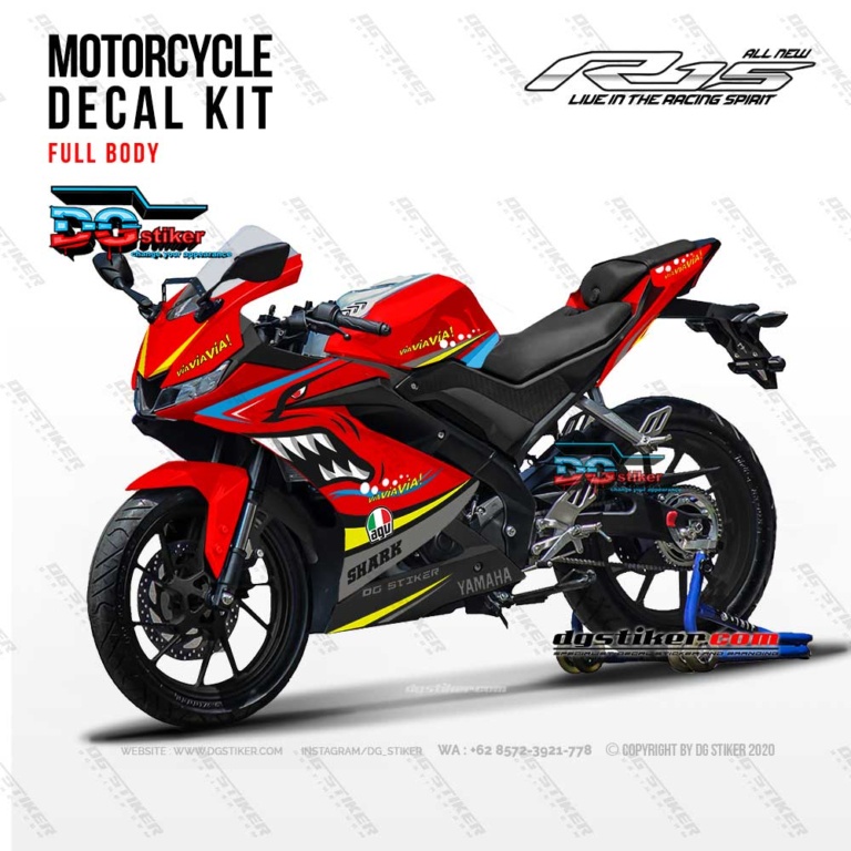Decal R15 V3 Merah Shark DG Stiker
