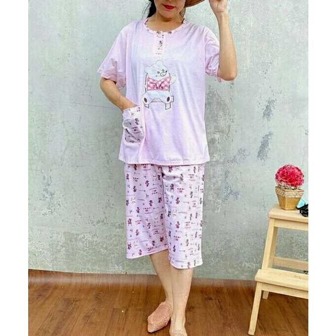 jenica-set baju tidur 3/4 wanita/piyama bordir import