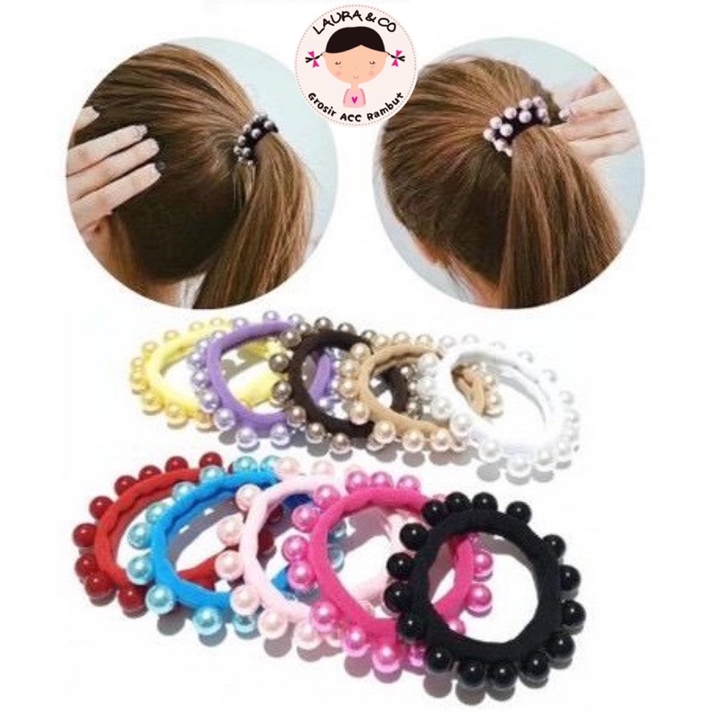 Ikat Rambut Korea Full Mutiara 6pc Grosir