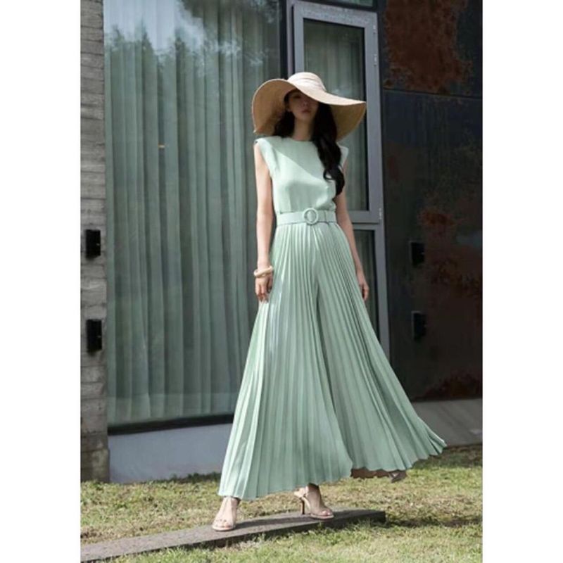 QUEEN SAKURA - Q4776JS - FLOWY PLEATED MAXI JUMPSUIT IMPORT - JUMPSUIT PLISKET PANJANG CASUAL WANITA