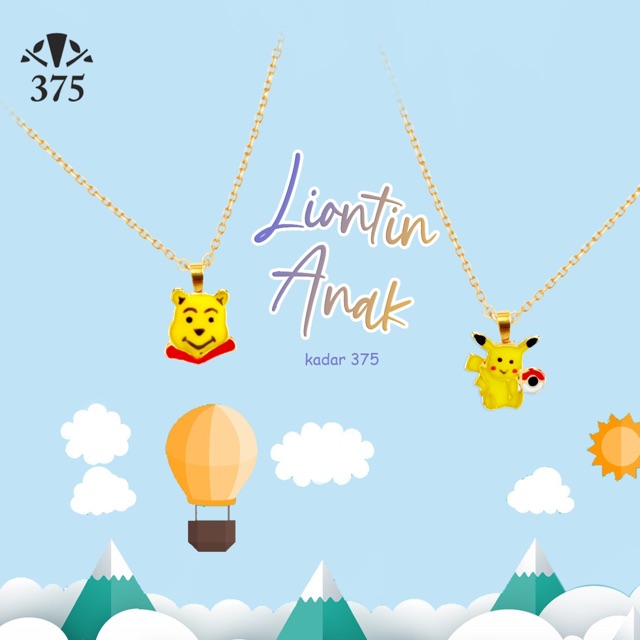 Liontin anak pooh dan pikachu emas asli kadar 375