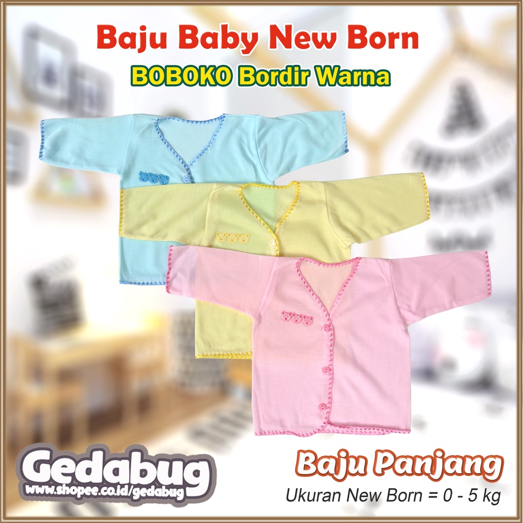 6 Pcs - Baju BOBOKO Bordir Warna PANJANG | Pakaian Bayi Murah | Size New Born