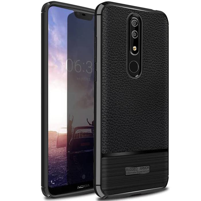 Hot Sale Case Nokia 6.1 Plus Softcase Nokia 6.1 Plus ORIGINAL Lichee Rugged - Hitam
