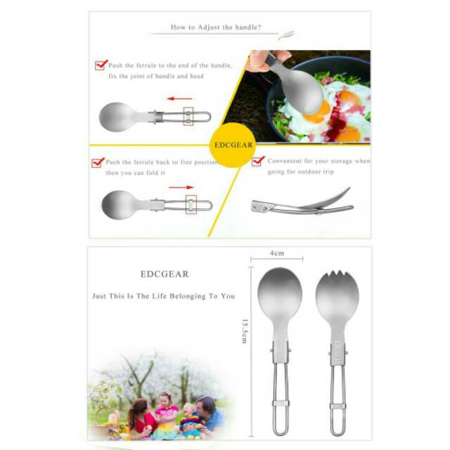 Edcgear sendok bergigi lipat titanium folding the spoon ultralight piknik camping adventure