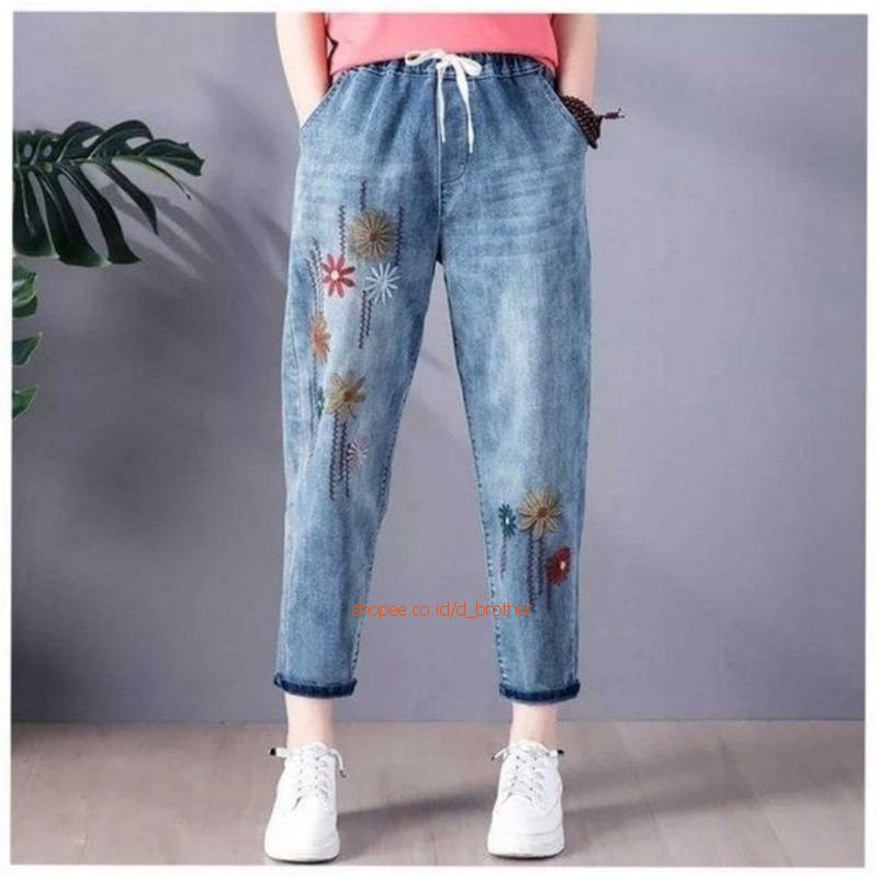 CELANA JINS WANITA TERBARU BAGGY JEANS TERLARIS KEKINIAN FLOWYA PANTS // HUGO PANTS (CELANA JEANS BORDIR)