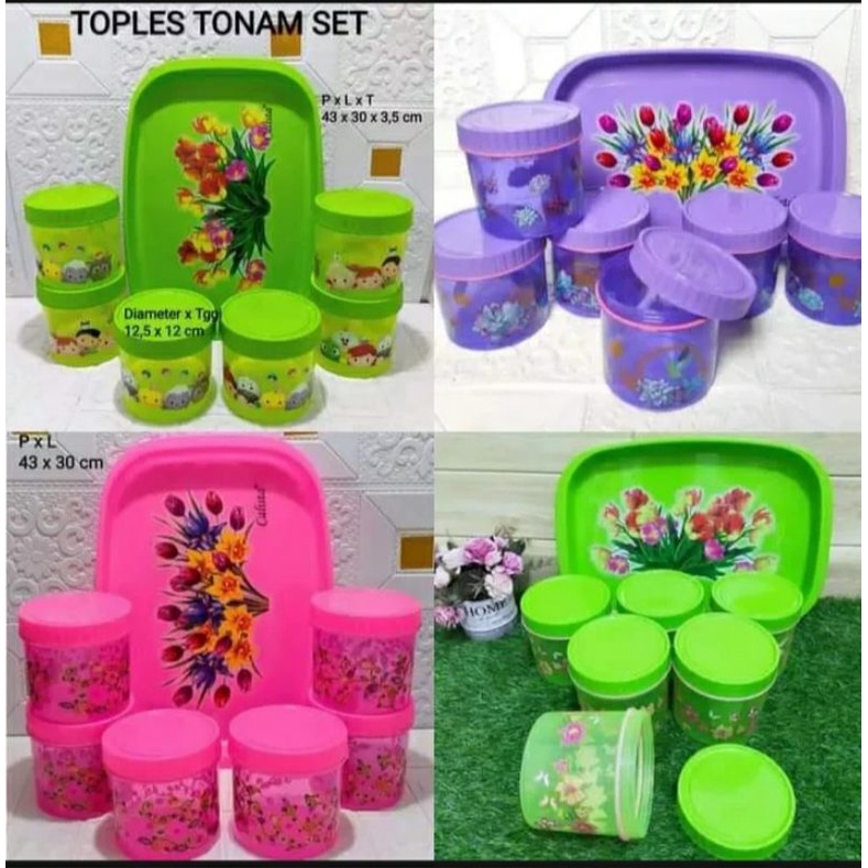 1 Set Toples kue jumbo plus nampan Besar isi 6 Toples motif Terlaris