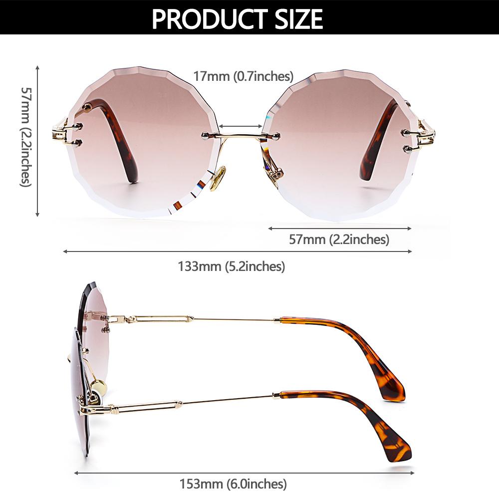 Nanas Kacamata Hitam Tanpa Bingkai Bentuk Bulat Frameless Shades Diamond Cutting Lens