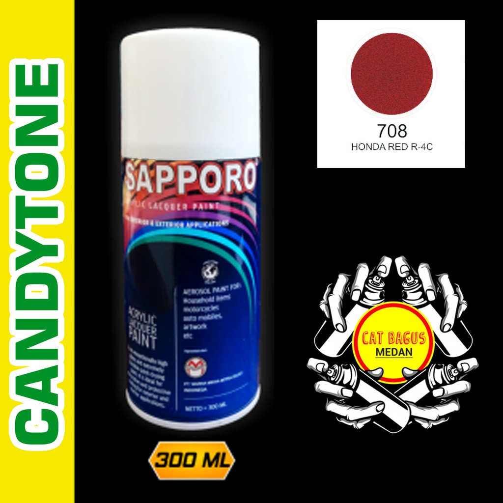 SAPPORO 708 HONDA RED R-4C MERAH CANDYTONE CAT SEMPROT 300 ML CAT MOTOR AEROSOL PYLOX MERAH CANDY R4