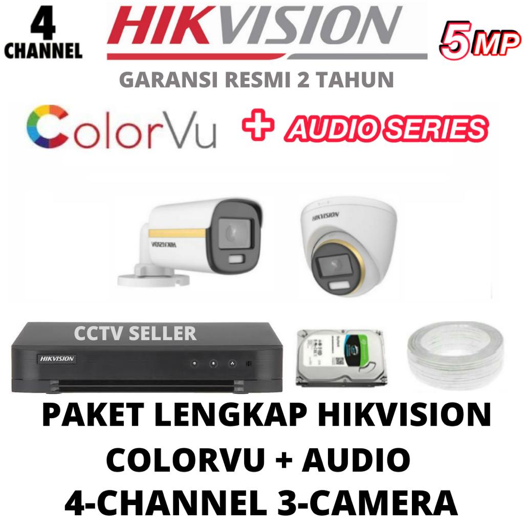 PAKET CCTV HIKVISION 5MP COLORVU AUDIO 4 CHANNEL 2 CAMERA