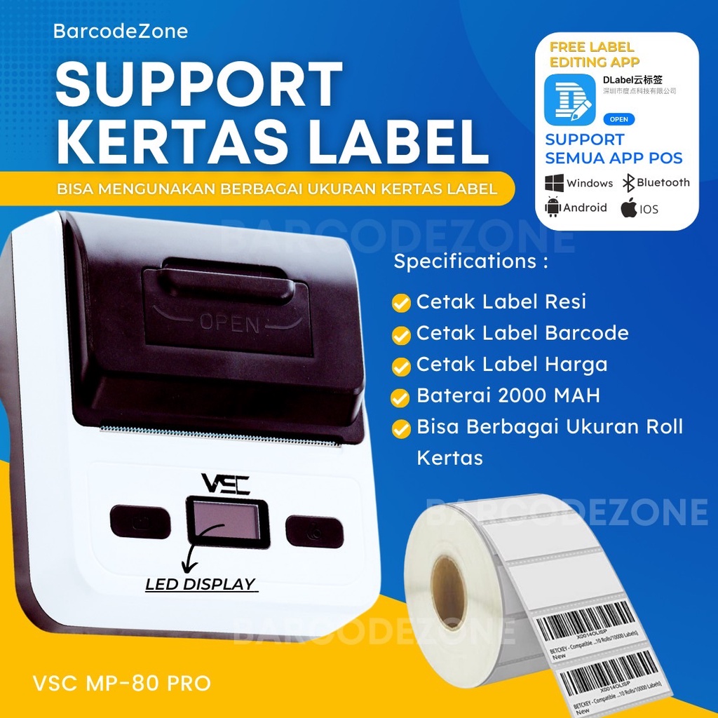 

LABEL STICKER PRINTER THERMAL VSC MP-80L STICKER PENGIRIMAN SHOPEE , HARGA, BARCODE