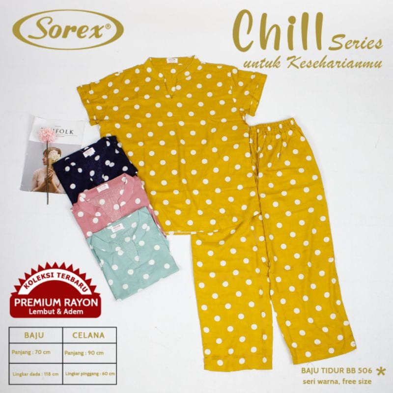 Terlaris Sorex Baju Tidur 1 Set Atasan+Celana  Chill Series Rayon Premium Piyama Freesize