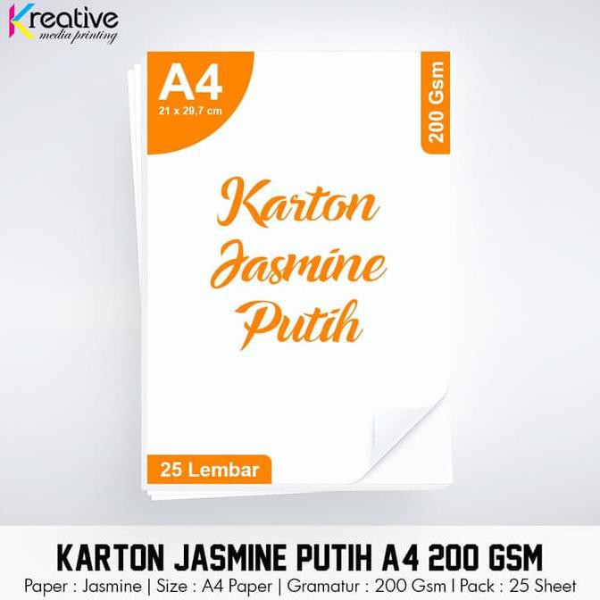 

Kertas JASMINE Putih (A4 / 200 gsm / 1 pack = 25 lbr)