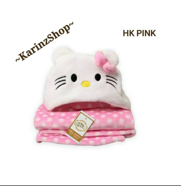 Selimut Bayi Topi Baby Blanket Hood Vallery Quincy : HK Pink HELLO KITTY